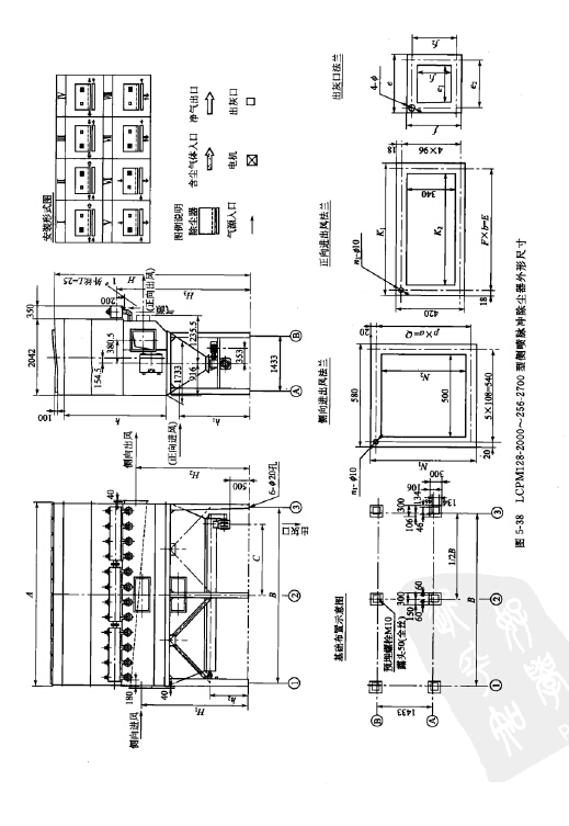 LPCM128-2000~256-2700型側(cè)噴脈沖除塵器外形尺寸