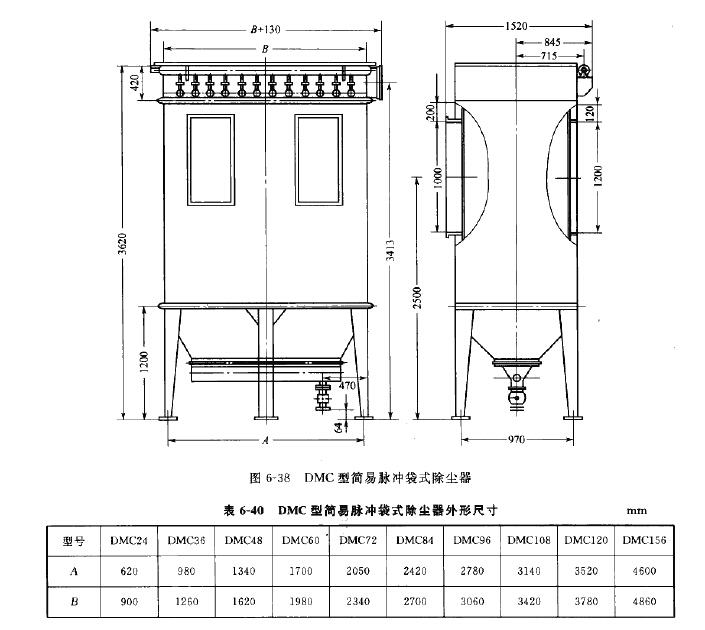 DMC型簡易脈沖袋式除塵器外形尺寸